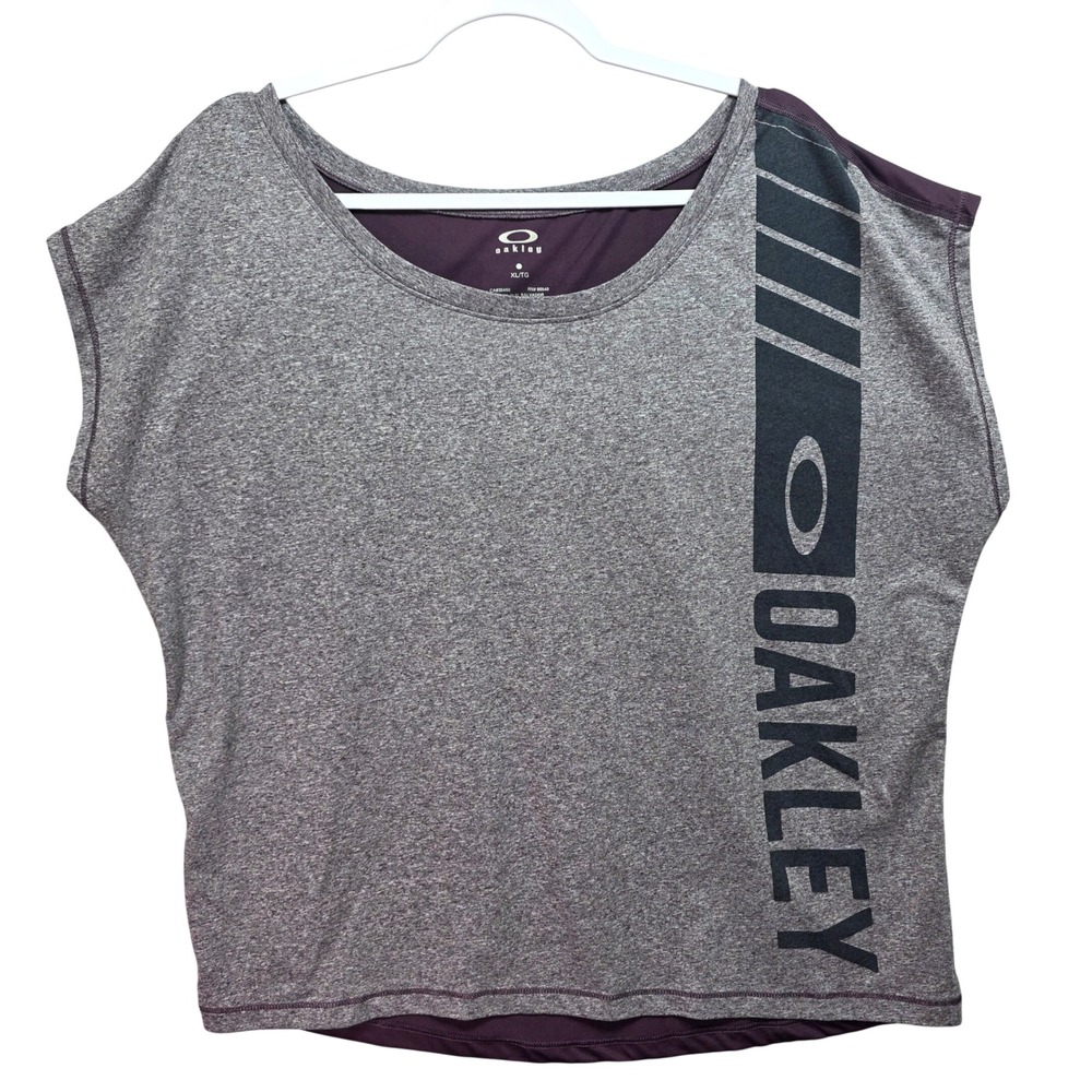Oakley Ohydrolix Womens XL Heather Gray Purple Graphic Cap Sleeve Athletic Top